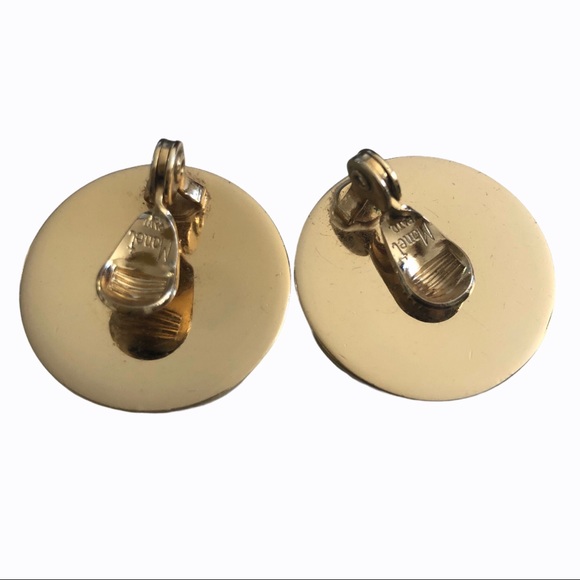 Vintage Monet Earrings Clip On Dome Button Gold - Picture 3 of 3